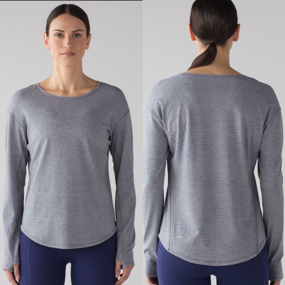 Lululemon Lost In Pace Long Sleeve Sheer Luon Pebble Jacquard V2 Arctic Grey Ice
